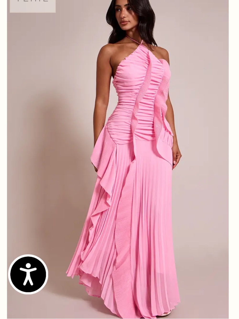 Pink Halterneck Ruffle Maxi Dress